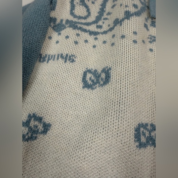 RHUDE Men's Blue Cream Button Down Banco Knit Short Sleeve Shirt Size Med - Picture 11 of 12